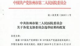 中共欽州市第二人民醫(yī)院委員會關(guān)于各黨支部委員會選舉結(jié)果的批復(fù)